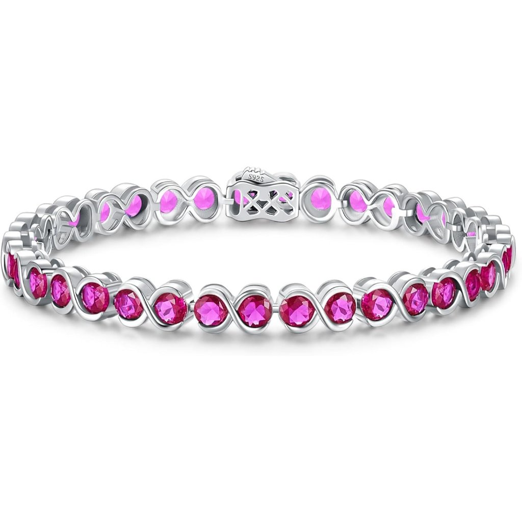 Jul-Ruby Birthstone 925 Sterling Silver 7 Inch Infinity Tennis Bracelet